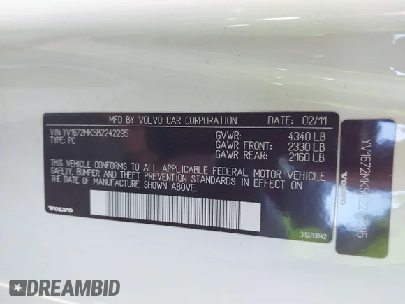 ✅ 2011 Volvo C30 • VIN: YV1672MK5B2242295 • Лот: 41584275. Опубликован ранее на IAAI с пробегом 169 437 миль. Бесплатный доступ к архиву аукционных продаж из США и подробный отчёт об истории автомобиля на DreamBid. Изображение 9.