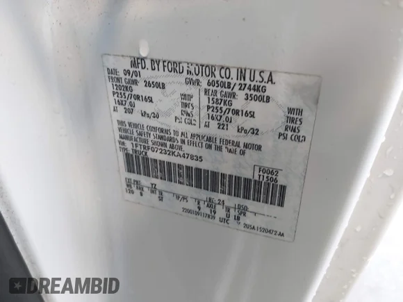✅ 2002 Ford F-150 XL • VIN: 1FTRF07232KA47835 • Лот: 42718285. Опубліковано раніше на IAAI з пробігом 226 403 миль. Безкоштовний доступ до архіву аукціонних продажів зі США та докладний звіт про історію автомобіля на DreamBid. Зображення 9.