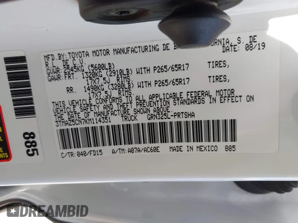 ✅ 2019 Toyota Tacoma TRD Off Road • VIN: 3TMAZ5CN7KM114351 • Lot: 44683870. Wystawiony na IAAI z przebiegiem 63 047 mil. Bezpłatny archiwum sprzedaży aukcyjnych z USA i szczegółowy raport historii pojazdu na DreamBid. Zdjęcie 9.