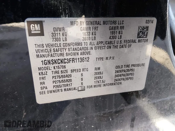 ✅ 2015 Chevrolet Tahoe LTZ • VIN: 1GNSKCKC3FR113612 • Lot: 44249291. Wystawiony na IAAI z przebiegiem 169 583 mil. Bezpłatny archiwum sprzedaży aukcyjnych z USA i szczegółowy raport historii pojazdu na DreamBid. Zdjęcie 9.