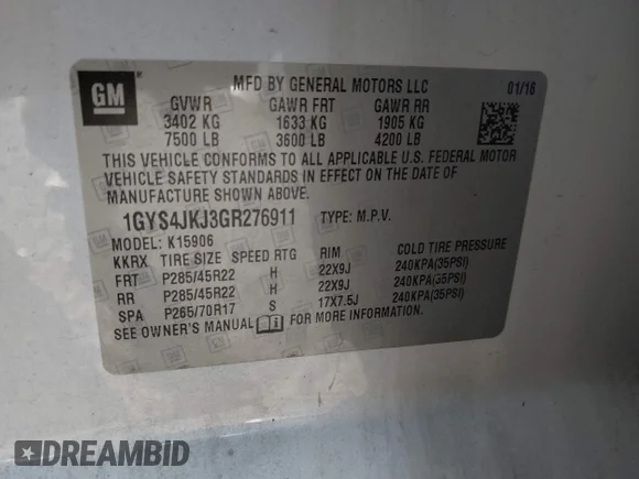 ✅ 2016 Cadillac Escalade ESV Premium Collection • VIN: 1GYS4JKJ3GR276911 • Lot: 44131044. Wystawiony na IAAI z przebiegiem 206 799 mil. Bezpłatny archiwum sprzedaży aukcyjnych z USA i szczegółowy raport historii pojazdu na DreamBid. Zdjęcie 9.