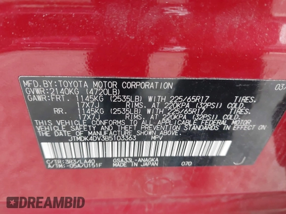 ✅ 2011 Toyota RAV4 Limited • VIN: JTMDK4DV3B5103363 • Lot: 43920839. Wystawiony na IAAI z przebiegiem 77 771 mil. Bezpłatny archiwum sprzedaży aukcyjnych z USA i szczegółowy raport historii pojazdu na DreamBid. Zdjęcie 9.