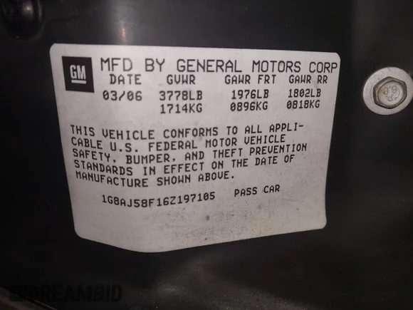 ✅ 2006 Saturn ION • VIN: 1G8AJ58F16Z197105 • Лот: 43997371. Опубликован ранее на IAAI с пробегом 83 535 миль. Бесплатный доступ к архиву аукционных продаж из США и подробный отчёт об истории автомобиля на DreamBid. Изображение 9.