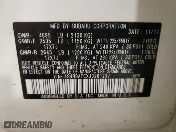 ✅ 2018 Subaru Outback Premium • VIN: 4S4BSAFCXJ3261237 • Lot: 46946753. Wystawiony na Copart z przebiegiem 73 699 mil. Bezpłatny archiwum sprzedaży aukcyjnych z USA i szczegółowy raport historii pojazdu na DreamBid. Zdjęcie 13.