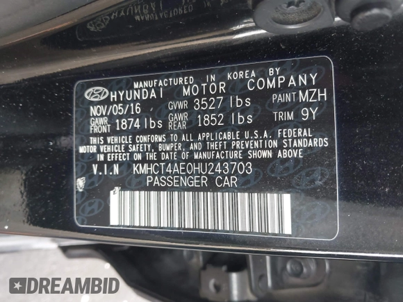 ✅ 2017 Hyundai Accent SE • VIN: KMHCT4AE0HU243703 • Lot: 44317893. Wystawiony na IAAI z przebiegiem 142 202 mil. Bezpłatny archiwum sprzedaży aukcyjnych z USA i szczegółowy raport historii pojazdu na DreamBid. Zdjęcie 9.