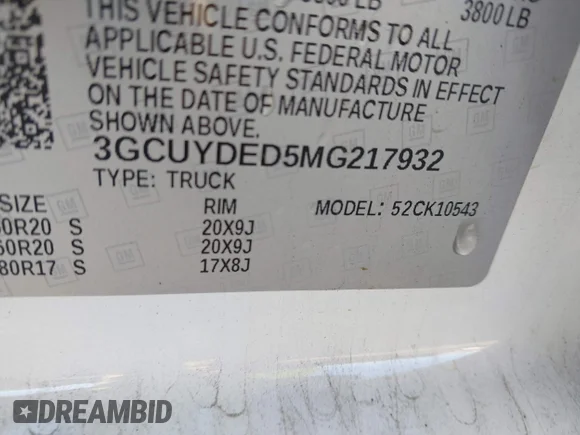 ✅ 2021 Chevrolet Silverado 1500 LT • VIN: 3GCUYDED5MG217932 • Lot: 44047682. Wystawiony na IAAI z przebiegiem 82 619 mil. Bezpłatny archiwum sprzedaży aukcyjnych z USA i szczegółowy raport historii pojazdu na DreamBid. Zdjęcie 9.