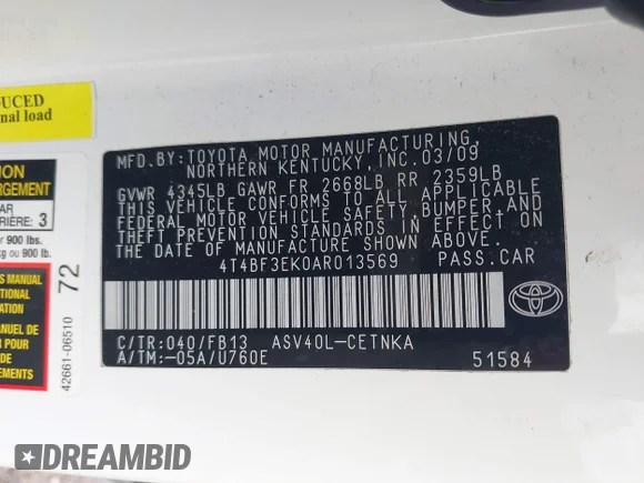 ✅ 2010 Toyota Camry XLE • VIN: 4T4BF3EK0AR013569 • Lot: 44360324. Wystawiony na IAAI z przebiegiem 212 400 mil. Bezpłatny archiwum sprzedaży aukcyjnych z USA i szczegółowy raport historii pojazdu na DreamBid. Zdjęcie 9.
