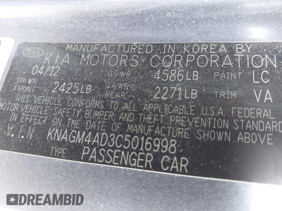 ✅ 2012 Kia Optima Hybrid • VIN: KNAGM4AD3C5016998 • Lot: 44151679. Wystawiony na IAAI z przebiegiem Nie podano. Bezpłatny archiwum sprzedaży aukcyjnych z USA i szczegółowy raport historii pojazdu na DreamBid. Zdjęcie 9.
