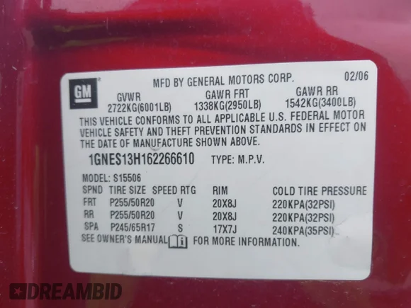✅ 2006 Chevrolet TrailBlazer LT • VIN: 1GNES13H162266610 • Lot: 41630250. Wystawiony na IAAI z przebiegiem 176 610 mil. Bezpłatny archiwum sprzedaży aukcyjnych z USA i szczegółowy raport historii pojazdu na DreamBid. Zdjęcie 9.