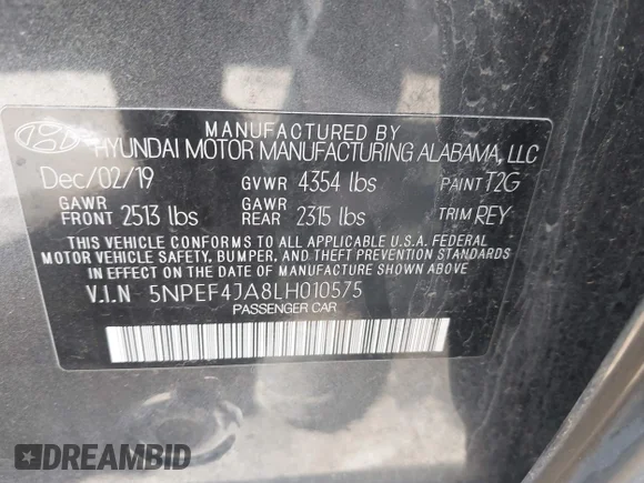 ✅ 2020 Hyundai Sonata SEL • VIN: 5NPEF4JA8LH010575 • Lot: 45222631. Wystawiony na IAAI z przebiegiem 68 740 mil. Bezpłatny archiwum sprzedaży aukcyjnych z USA i szczegółowy raport historii pojazdu na DreamBid. Zdjęcie 9.