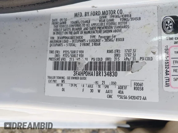 ✅ 2011 Ford Fusion SE • VIN: 3FAHP0HA1BR134830 • Lot: 45452062. Wystawiony na IAAI z przebiegiem 197 879 mil. Bezpłatny archiwum sprzedaży aukcyjnych z USA i szczegółowy raport historii pojazdu na DreamBid. Zdjęcie 9.