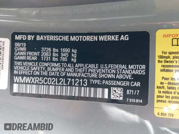 ✅ 2020 MINI Hardtop Cooper S • VIN: WMWXR5C02L2L71213 • Lot: 43803946. Listed on IAAI with 74,297 mi. Free auction sales archive from the USA and detailed vehicle history report at DreamBid. Image 9.