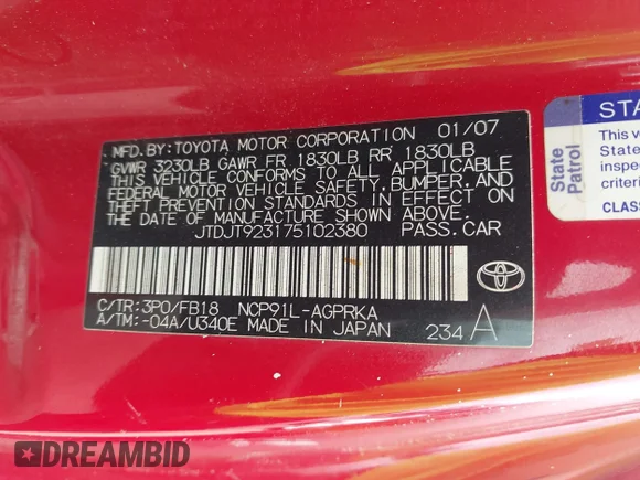 ✅ 2007 Toyota Yaris • VIN: JTDJT923175102380 • Lot: 45292862. Wystawiony na IAAI z przebiegiem 238 270 mil. Bezpłatny archiwum sprzedaży aukcyjnych z USA i szczegółowy raport historii pojazdu na DreamBid. Zdjęcie 9.