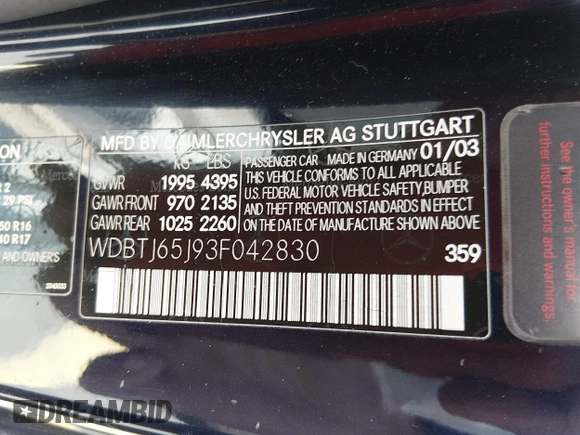 ✅ 2003 Mercedes-Benz CLK 320 • VIN: WDBTJ65J93F042830 • Lot: 44995393. Wystawiony na IAAI z przebiegiem 154 715 mil. Bezpłatny archiwum sprzedaży aukcyjnych z USA i szczegółowy raport historii pojazdu na DreamBid. Zdjęcie 9.