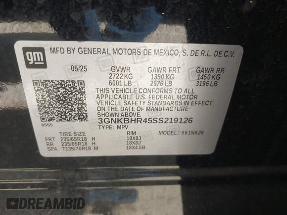 ✅ 2025 Chevrolet Blazer LT • VIN: 3GNKBHR45SS219126 • Lot: 44607742. Wystawiony na IAAI z przebiegiem 22 334 mil. Bezpłatny archiwum sprzedaży aukcyjnych z USA i szczegółowy raport historii pojazdu na DreamBid. Zdjęcie 9.
