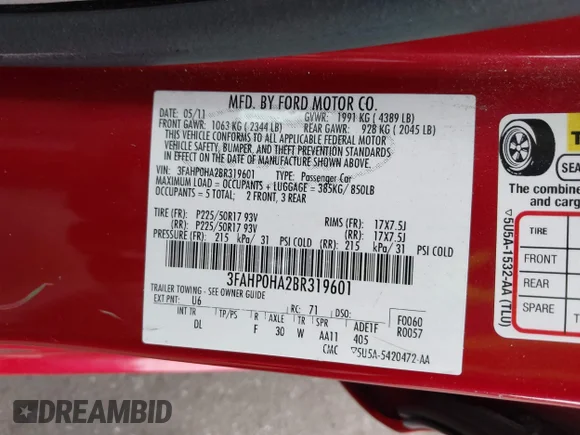 ✅ 2011 Ford Fusion SE • VIN: 3FAHP0HA2BR319601 • Лот: 44238407. Опубліковано раніше на IAAI з пробігом 107 214 миль. Безкоштовний доступ до архіву аукціонних продажів зі США та докладний звіт про історію автомобіля на DreamBid. Зображення 9.