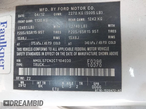 ✅ 2012 Ford Transit Connect XL • VIN: NM0LS7CN2CT104030 • Lot: 42913461. Wystawiony na IAAI z przebiegiem 66 409 mil. Bezpłatny archiwum sprzedaży aukcyjnych z USA i szczegółowy raport historii pojazdu na DreamBid. Zdjęcie 9.