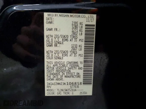 ✅ 2018 Nissan Murano Platinum • VIN: 5N1AZ2MH2JN106858 • Lot: 74982675. Wystawiony na Copart z przebiegiem 98 528 mil. Bezpłatny archiwum sprzedaży aukcyjnych z USA i szczegółowy raport historii pojazdu na DreamBid. Zdjęcie 13.