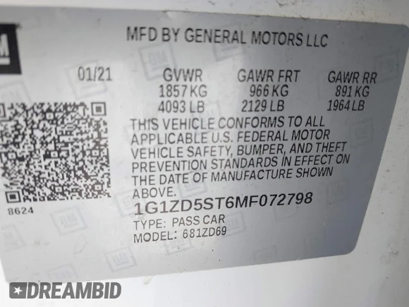 ✅ 2021 Chevrolet Malibu LT • VIN: 1G1ZD5ST6MF072798 • Lot: 44703004. Wystawiony na IAAI z przebiegiem 146 735 mil. Bezpłatny archiwum sprzedaży aukcyjnych z USA i szczegółowy raport historii pojazdu na DreamBid. Zdjęcie 9.