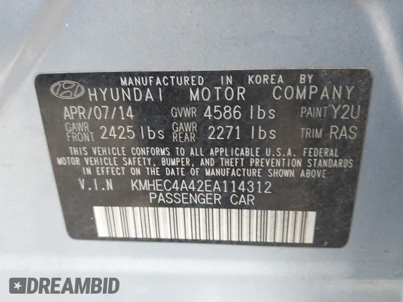 ✅ 2014 Hyundai Sonata Limited • VIN: KMHEC4A42EA114312 • Lot: 44137484. Listed on IAAI with 41,256 mi. Free auction sales archive from the USA and detailed vehicle history report at DreamBid. Image 9.