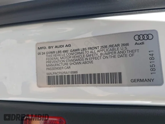 ✅ 2024 Audi A5 Sportback S line Premium Plus • VIN: WAUFACF52RA118986 • Lot: 41962998. Wystawiony na IAAI z przebiegiem 2 089 mil. Bezpłatny archiwum sprzedaży aukcyjnych z USA i szczegółowy raport historii pojazdu na DreamBid. Zdjęcie 9.