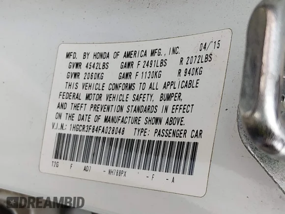 ✅ 2015 Honda Accord EX-L • VIN: 1HGCR3F84FA028048 • Lot: 44767449. Wystawiony na IAAI z przebiegiem Nie podano. Bezpłatny archiwum sprzedaży aukcyjnych z USA i szczegółowy raport historii pojazdu na DreamBid. Zdjęcie 9.