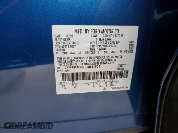 ✅ 2020 Ford Edge SE • VIN: 2FMPK3G99LBB41503 • Лот: 44776083. Опубліковано раніше на Copart з пробігом 26 729 миль. Безкоштовний доступ до архіву аукціонних продажів зі США та докладний звіт про історію автомобіля на DreamBid. Зображення 16.