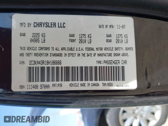 ✅ 2008 Chrysler 300 LX • VIN: 2C3KA43R18H186666 • Лот: 45129595. Опубліковано раніше на IAAI з пробігом Не вказано. Безкоштовний доступ до архіву аукціонних продажів зі США та докладний звіт про історію автомобіля на DreamBid. Зображення 9.