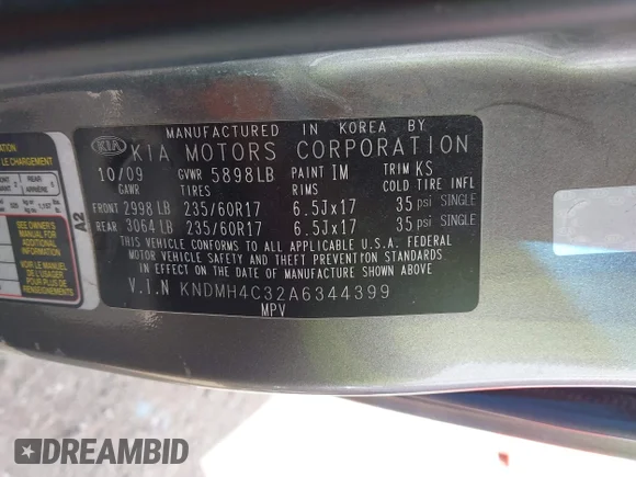 ✅ 2010 Kia Sedona EX • VIN: KNDMH4C32A6344399 • Lot: 44710710. Wystawiony na IAAI z przebiegiem 201 054 mil. Bezpłatny archiwum sprzedaży aukcyjnych z USA i szczegółowy raport historii pojazdu na DreamBid. Zdjęcie 9.