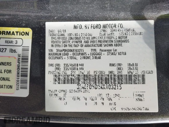 ✅ 2019 Ford Fusion SE • VIN: 3FA6P0HD0KR103215 • Lot: 44985578. Wystawiony na IAAI z przebiegiem 86 772 mil. Bezpłatny archiwum sprzedaży aukcyjnych z USA i szczegółowy raport historii pojazdu na DreamBid. Zdjęcie 9.
