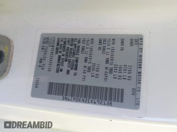 ✅ 2014 Nissan NV200 S • VIN: 3N6CM0KN2EK692138 • Lot: 42189468. Wystawiony na IAAI z przebiegiem Nie podano. Bezpłatny archiwum sprzedaży aukcyjnych z USA i szczegółowy raport historii pojazdu na DreamBid. Zdjęcie 8.