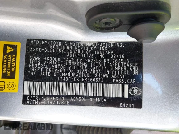 ✅ 2016 Toyota Camry LE • VIN: 4T4BF1FK5GR560672 • Lot: 44704668. Wystawiony na IAAI z przebiegiem Nie podano. Bezpłatny archiwum sprzedaży aukcyjnych z USA i szczegółowy raport historii pojazdu na DreamBid. Zdjęcie 9.