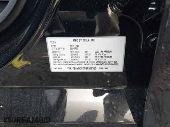 ✅ 2025 Tesla Model Y Long Range • VIN: 7SAYGDED9SA356355 • Лот: 42150729. Опубліковано раніше на IAAI з пробігом 6 098 миль. Безкоштовний доступ до архіву аукціонних продажів зі США та докладний звіт про історію автомобіля на DreamBid. Зображення 9.