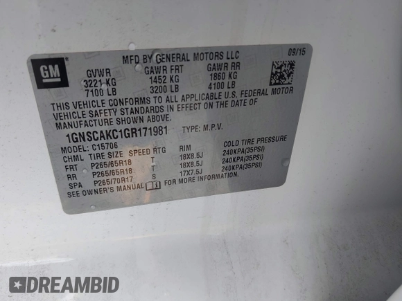 ✅ 2016 Chevrolet Tahoe LS • VIN: 1GNSCAKC1GR171981 • Lot: 44819675. Wystawiony na IAAI z przebiegiem 129 574 mil. Bezpłatny archiwum sprzedaży aukcyjnych z USA i szczegółowy raport historii pojazdu na DreamBid. Zdjęcie 9.