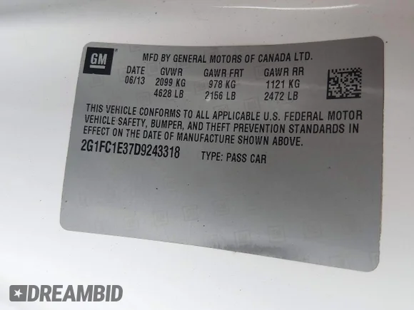 ✅ 2013 Chevrolet Camaro LT • VIN: 2G1FC1E37D9243318 • Lot: 45400390. Listed on IAAI with 178,439 mi. Free auction sales archive from the USA and detailed vehicle history report at DreamBid. Image 9.