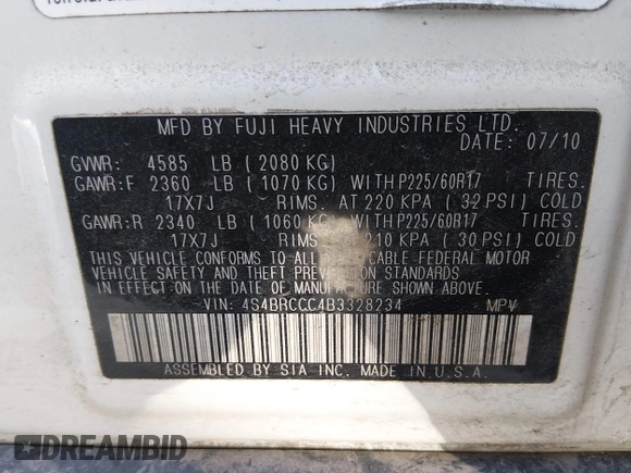 ✅ 2011 Subaru Outback Premium • VIN: 4S4BRCCC4B3328234 • Лот: 44450947. Опубликован ранее на IAAI с пробегом 126 252 миль. Бесплатный доступ к архиву аукционных продаж из США и подробный отчёт об истории автомобиля на DreamBid. Изображение 9.