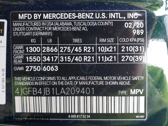 ✅ 2020 Mercedes-Benz GLE 350 • VIN: 4JGFB4JB1LA209401 • Lot: 44290416. Listed on IAAI with 75,778 mi. Free auction sales archive from the USA and detailed vehicle history report at DreamBid. Image 9.