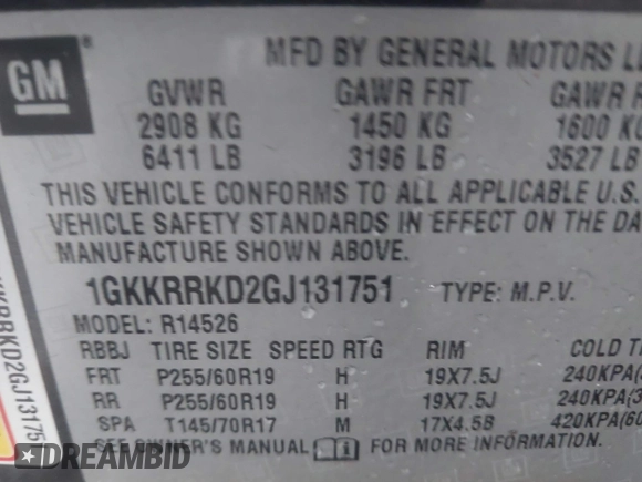 ✅ 2016 GMC Acadia SLT • VIN: 1GKKRRKD2GJ131751 • Lot: 45100511. Wystawiony na IAAI z przebiegiem 130 098 mil. Bezpłatny archiwum sprzedaży aukcyjnych z USA i szczegółowy raport historii pojazdu na DreamBid. Zdjęcie 9.