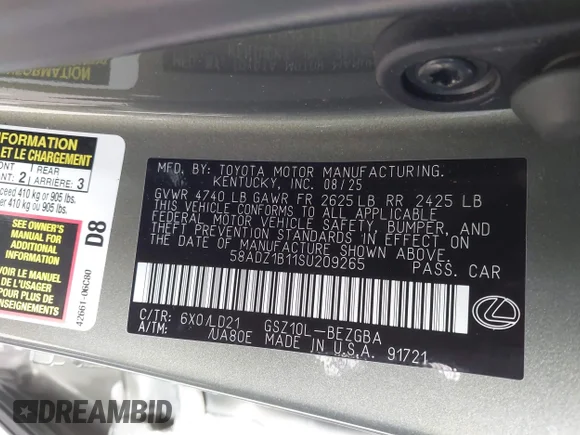 ✅ 2025 Lexus ES 350 • VIN: 58ADZ1B11SU209265 • Лот: 44693421. Опубліковано раніше на IAAI з пробігом 3 534 миль. Безкоштовний доступ до архіву аукціонних продажів зі США та докладний звіт про історію автомобіля на DreamBid. Зображення 9.