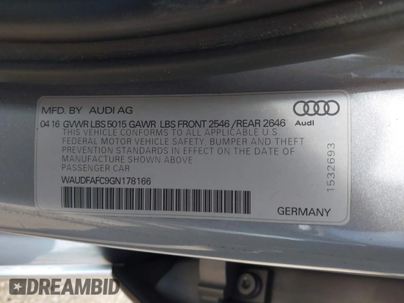 ✅ 2016 Audi A6 Premium Plus • VIN: WAUDFAFC9GN178166 • Lot: 44730170. Wystawiony na IAAI z przebiegiem 101 570 mil. Bezpłatny archiwum sprzedaży aukcyjnych z USA i szczegółowy raport historii pojazdu na DreamBid. Zdjęcie 9.