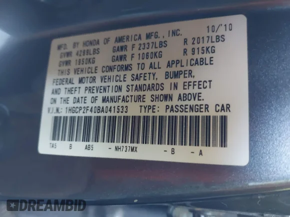 ✅ 2011 Honda Accord LX-P • VIN: 1HGCP2F40BA041533 • Лот: 44965523. Опубліковано раніше на IAAI з пробігом 176 883 миль. Безкоштовний доступ до архіву аукціонних продажів зі США та докладний звіт про історію автомобіля на DreamBid. Зображення 9.