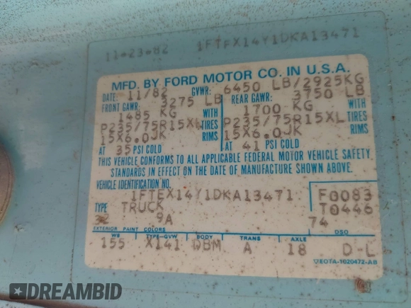 ✅ 1983 Ford F-150 • VIN: 1FTEX14Y1DKA13471 • Lot: 42597721. Wystawiony na IAAI z przebiegiem 84 327 mil. Bezpłatny archiwum sprzedaży aukcyjnych z USA i szczegółowy raport historii pojazdu na DreamBid. Zdjęcie 9.