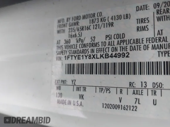 ✅ 2020 Ford Transit Cargo • VIN: 1FTYE1Y8XLKB44992 • Лот: 44782402. Опубліковано раніше на IAAI з пробігом 50 726 миль. Безкоштовний доступ до архіву аукціонних продажів зі США та докладний звіт про історію автомобіля на DreamBid. Зображення 9.