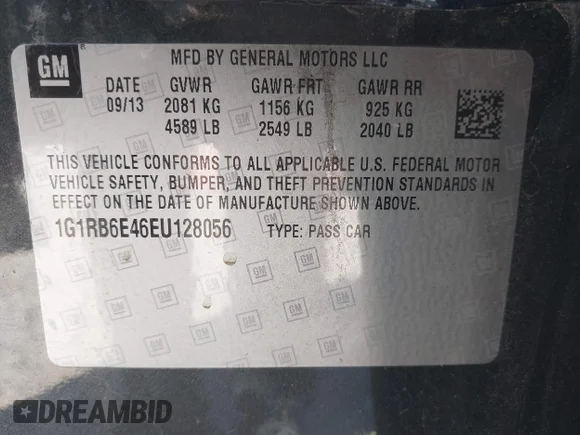 ✅ 2014 Chevrolet Volt • VIN: 1G1RB6E46EU128056 • Лот: 40651236. Опубликован ранее на IAAI с пробегом 209 107 миль. Бесплатный доступ к архиву аукционных продаж из США и подробный отчёт об истории автомобиля на DreamBid. Изображение 9.