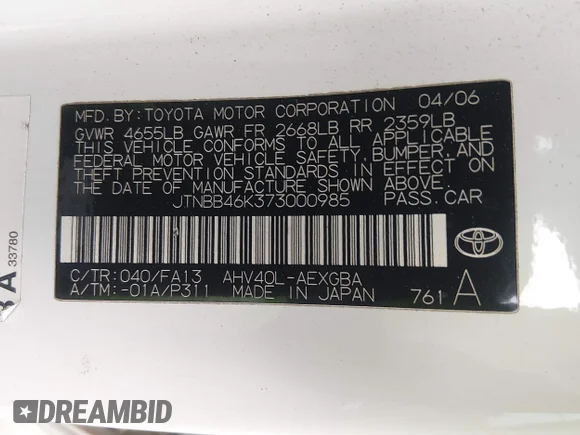 ✅ 2007 Toyota Camry • VIN: JTNBB46K373000985 • Lot: 44714474. Wystawiony na IAAI z przebiegiem 362 948 mil. Bezpłatny archiwum sprzedaży aukcyjnych z USA i szczegółowy raport historii pojazdu na DreamBid. Zdjęcie 9.
