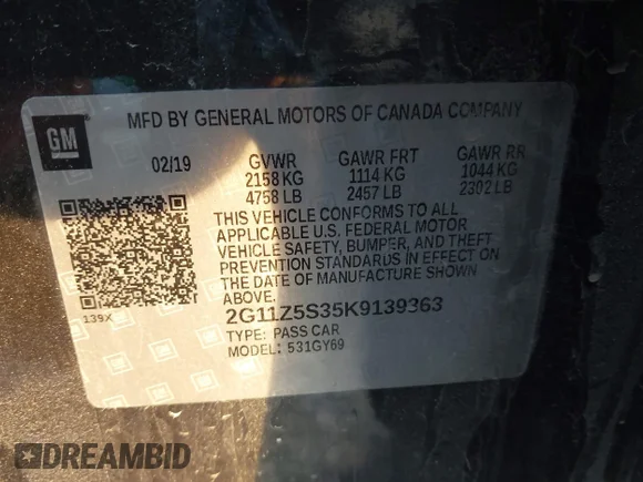 ✅ 2019 Chevrolet Impala LT • VIN: 2G11Z5S35K9139363 • Лот: 43988886. Опубліковано раніше на IAAI з пробігом 125 910 миль. Безкоштовний доступ до архіву аукціонних продажів зі США та докладний звіт про історію автомобіля на DreamBid. Зображення 9.