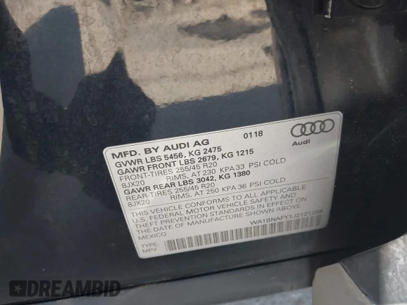 ✅ 2018 Audi Q5 Premium Plus • VIN: WA1BNAFY1J2121259 • Lot: 44223964. Wystawiony na IAAI z przebiegiem 91 627 mil. Bezpłatny archiwum sprzedaży aukcyjnych z USA i szczegółowy raport historii pojazdu na DreamBid. Zdjęcie 9.