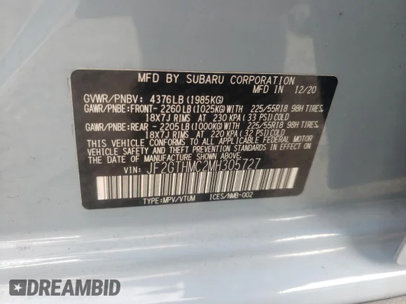 ✅ 2021 Subaru Crosstrek Limited • VIN: JF2GTHMC2MH305727 • Лот: 66300532. Опубликован ранее на Copart с пробегом Не указан. Бесплатный доступ к архиву аукционных продаж из США и подробный отчёт об истории автомобиля на DreamBid. Изображение 10.