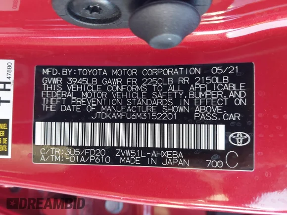 ✅ 2021 Toyota Prius L Eco • VIN: JTDKAMFU6M3152201 • Лот: 43278670. Опубліковано раніше на IAAI з пробігом 144 414 миль. Безкоштовний доступ до архіву аукціонних продажів зі США та докладний звіт про історію автомобіля на DreamBid. Зображення 9.