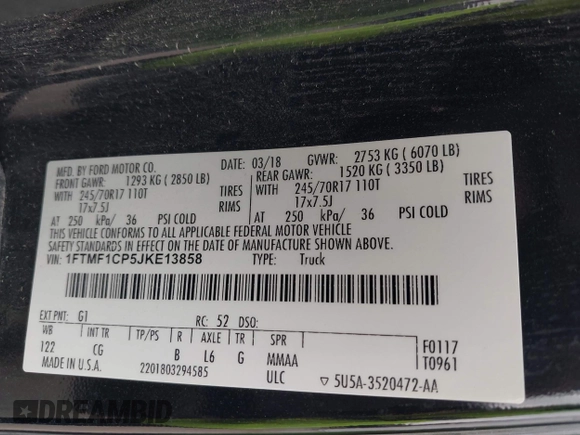 ✅ 2018 Ford F-150 XL • VIN: 1FTMF1CP5JKE13858 • Lot: 43935153. Wystawiony na IAAI z przebiegiem 108 266 mil. Bezpłatny archiwum sprzedaży aukcyjnych z USA i szczegółowy raport historii pojazdu na DreamBid. Zdjęcie 9.